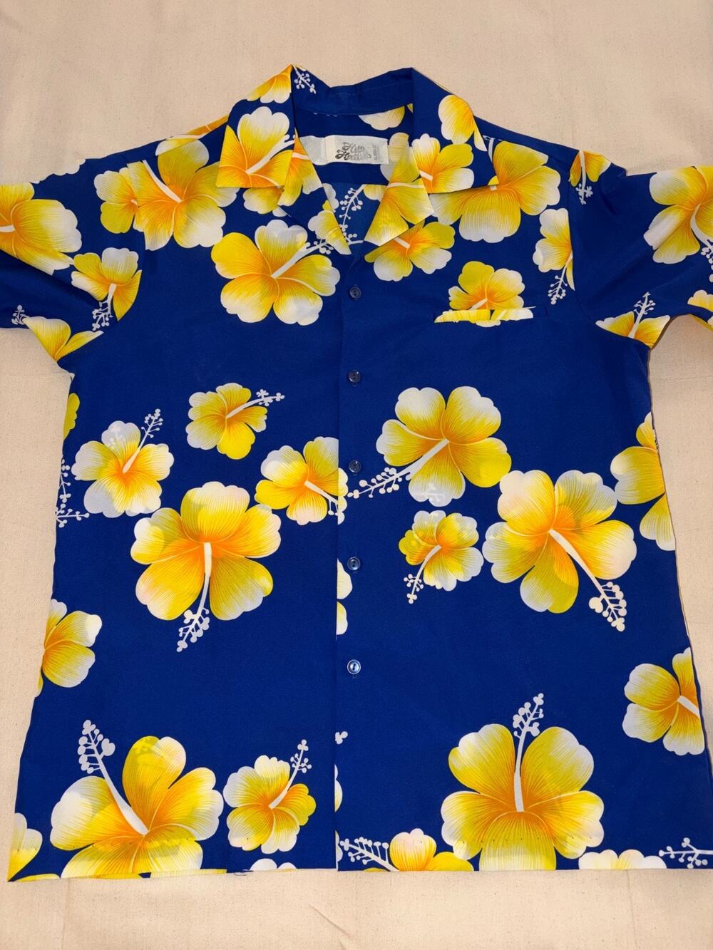Hilo Hattie Hawaiian Shirt Mens L Blue Floral Aloha Button Front Resortwear
